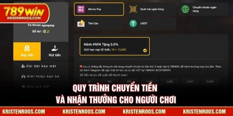 Quy trình chuyển tiền và nhận thưởng cho người chơi 789WIN